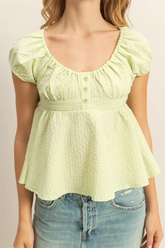 Gingham Scoop Neck Cap Sleeve Blouse, image 5