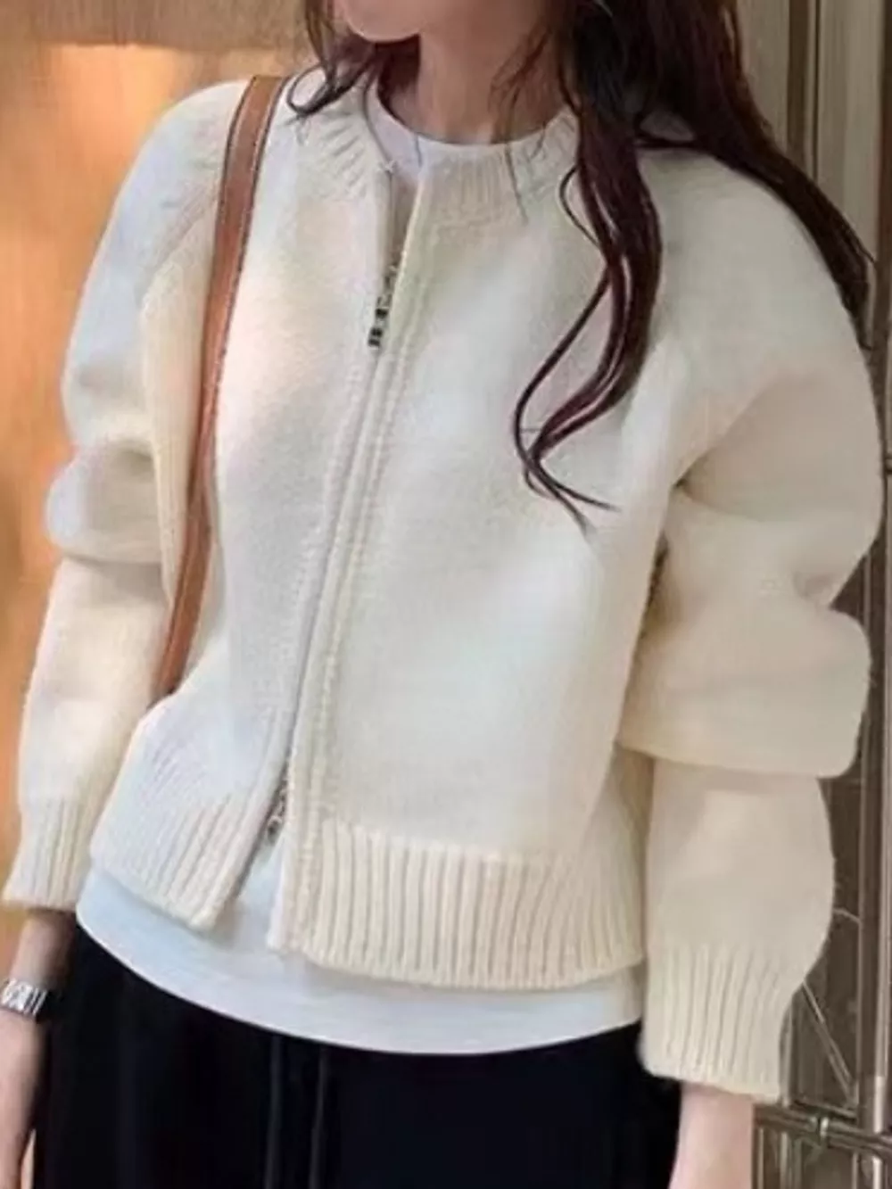 Ribbed Hem Zip-Up Cardigan, image 17