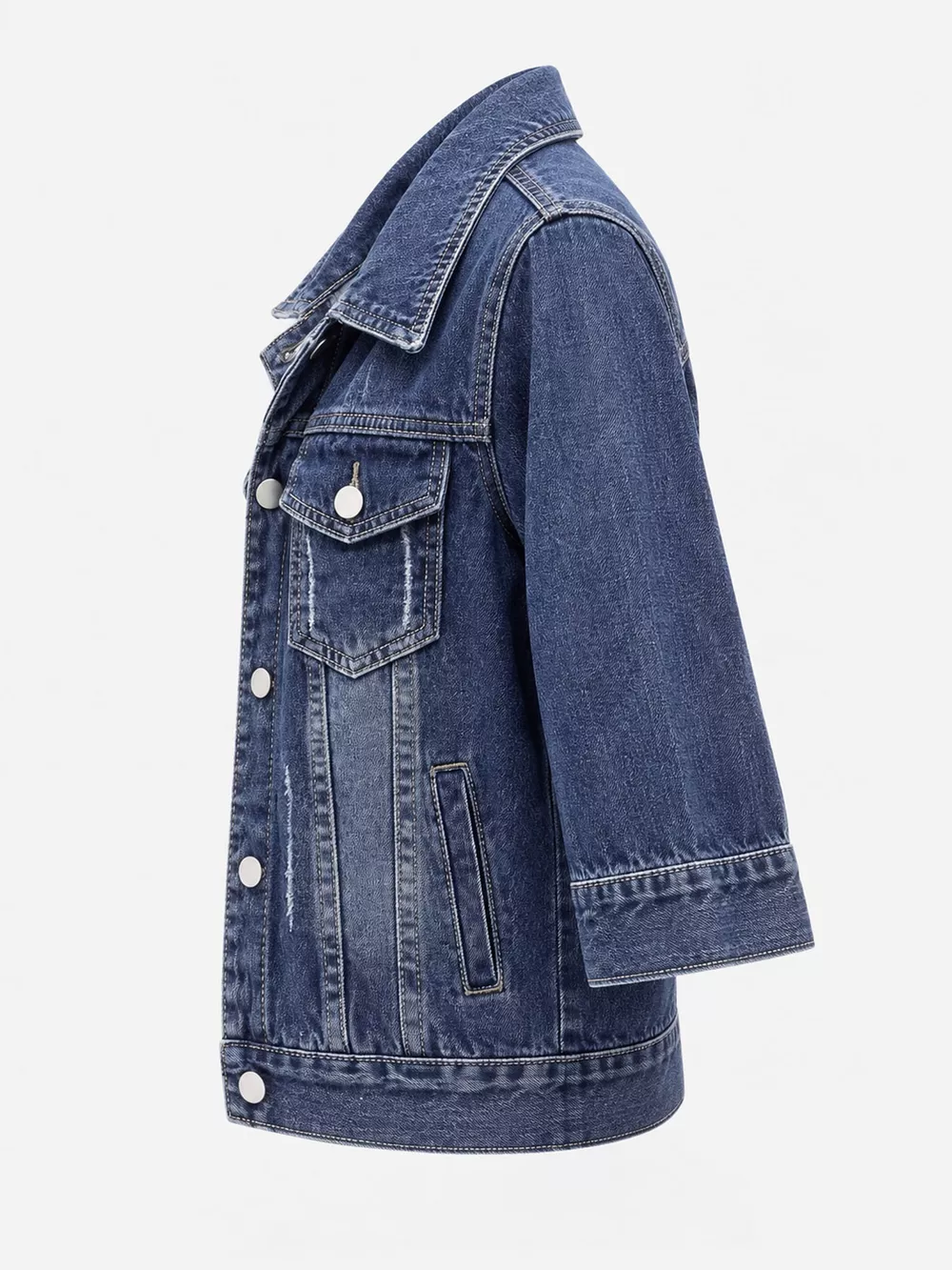 Full Size Distressed Mid-Sleeve Denim Jacket Plus Size, image 3