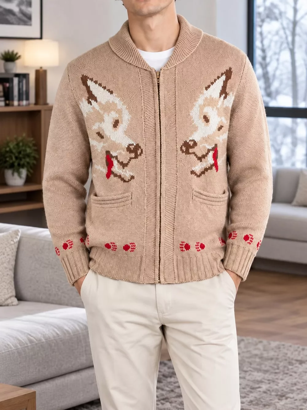 Men's Full Size Animal Chunky Knit Zip-Up Cardigan Plus Size, image 31