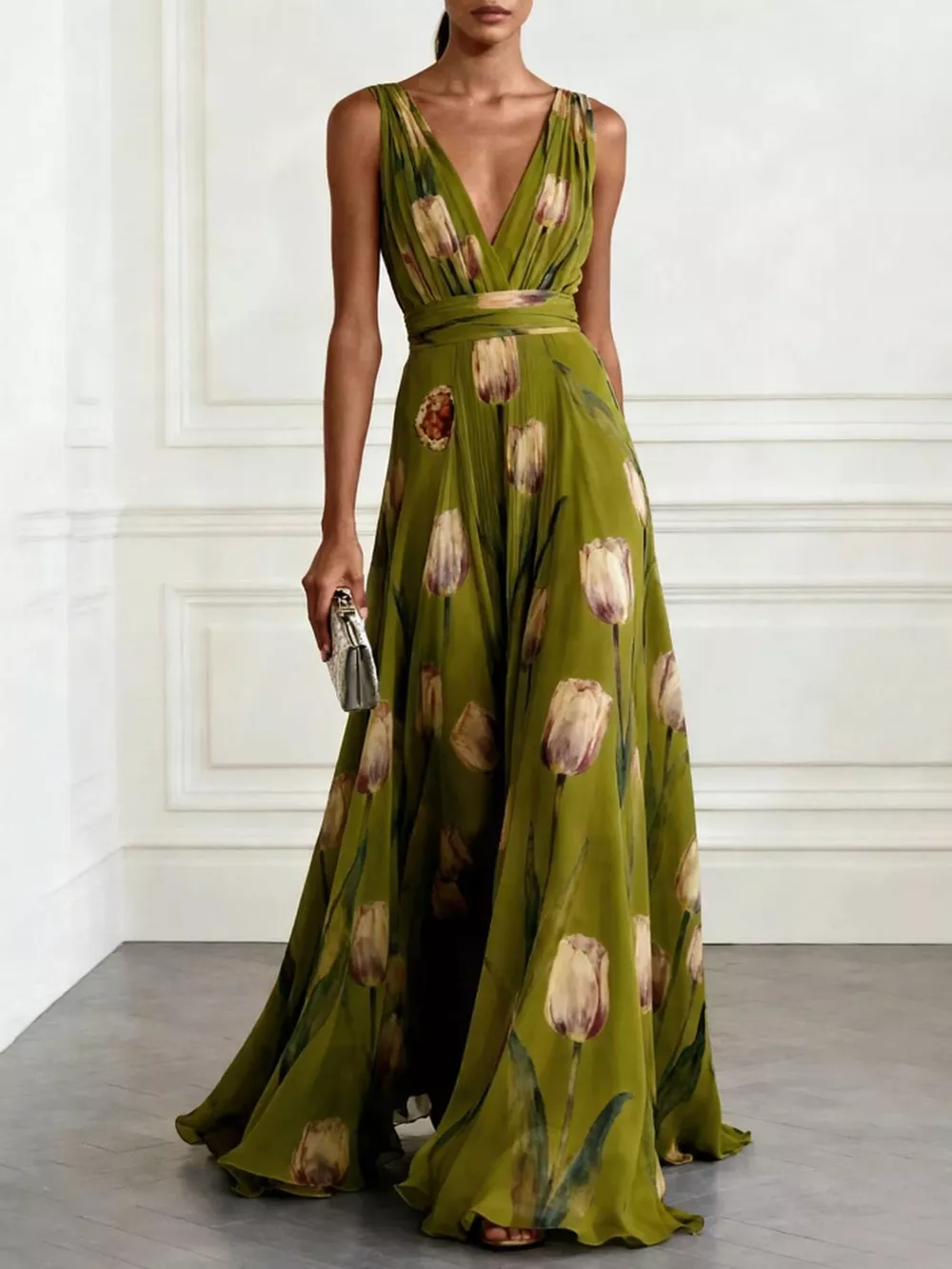 Full Size Sleeveless Floral Print Maxi Dress Plus Size, image 6