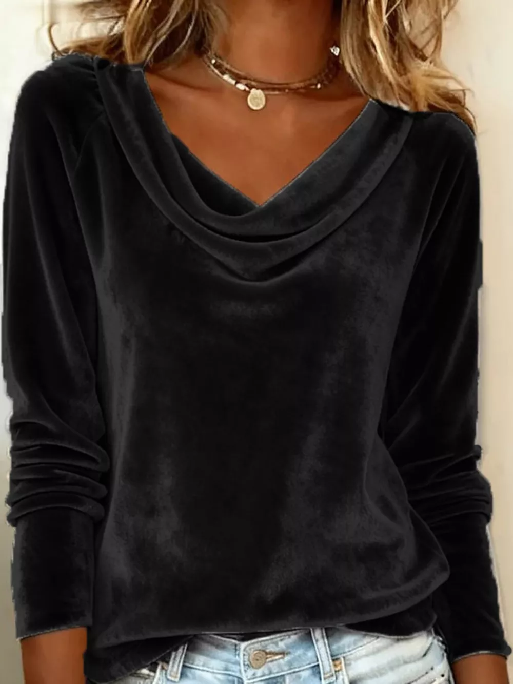 Full Size Velvet Cowl Neck Long Sleeve T-Shirt Plus Size, image 15