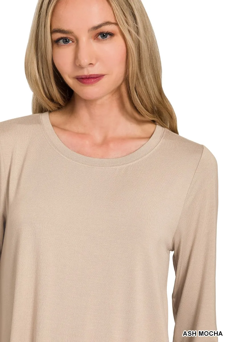 Flowy Round Hem Rayon Long Sleeve Top, image 3
