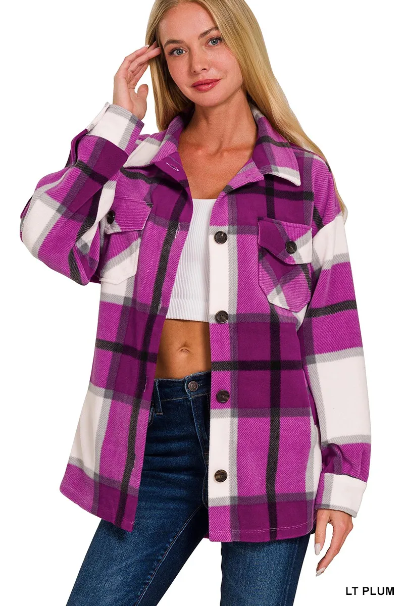 Oversized Plaid Fleece Shacket, image 2