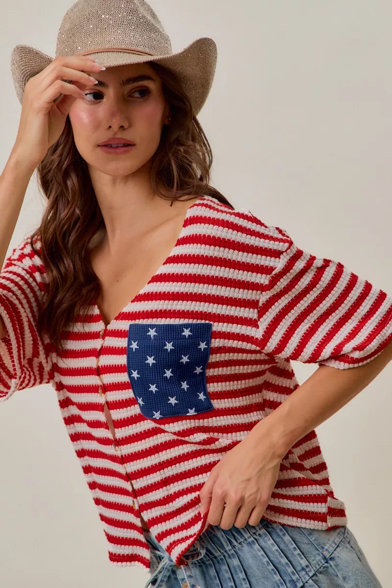 Stripe Waffle Knit Fourth Of July Cardigan Top, image 14