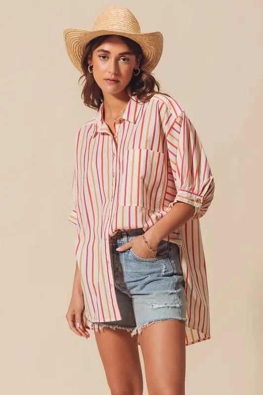 Multicolored Stripe Button Down Shirt, image 18