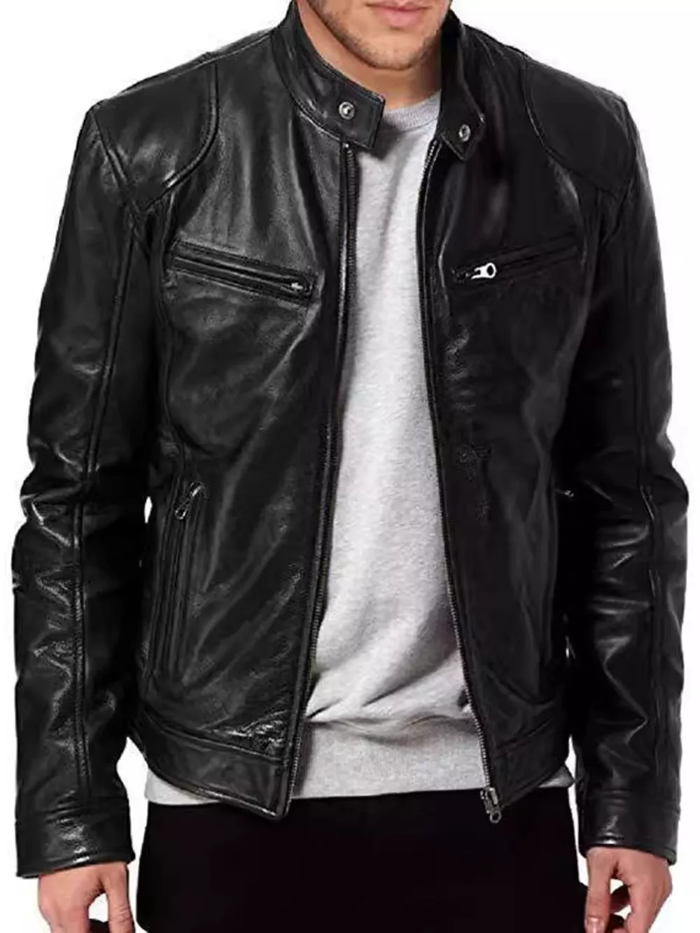 Men's Full Size Faux Leather Zip Up Jacket Plus Size, image 9