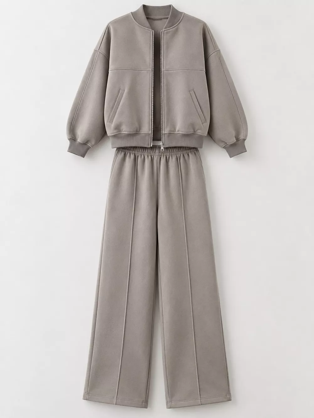 Casual Zip-Up Jacket and Wide-Leg Sweatpants Set, image 65