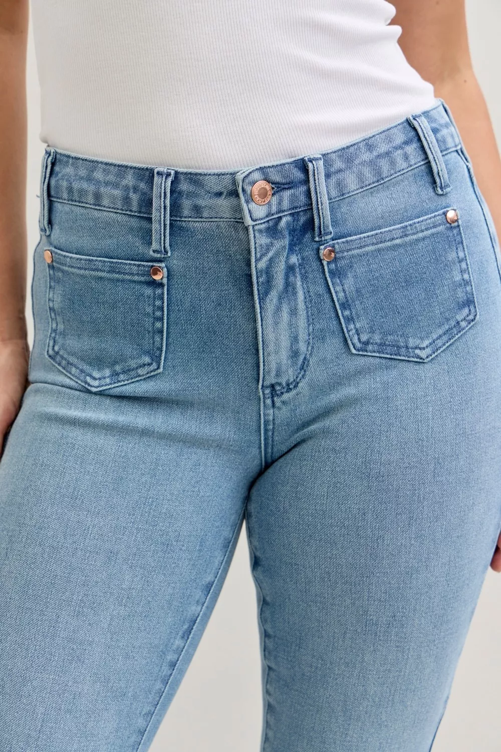 Full Size Mid Rise Bootcut Jeans with Contrast Wash & Front Patch Pockets Plus Size, image 19