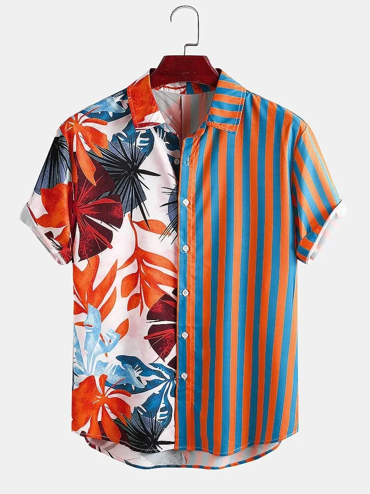 Men's Full Size Striped Printed Button Up Shirt Plus Size, image 3