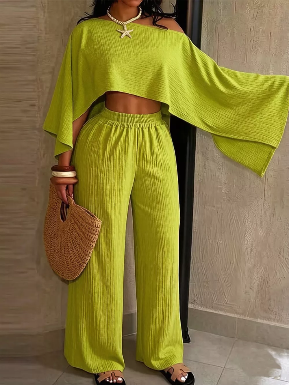 Boat Neck Crop Top and Wide-Leg Pants Set, image 24