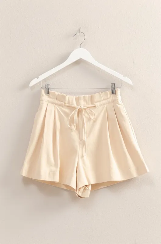 High-Waisted Washed Twill Paperbag Shorts, image 6