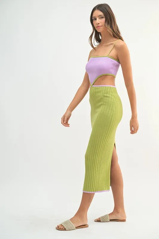Ribbed Knit Color Block Cutout Midi Dress, image 7