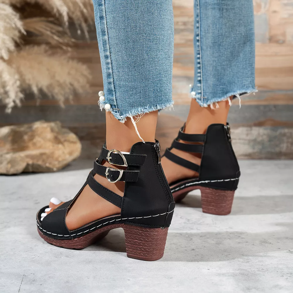 Peep Toe Block Heels Sandals, image 9
