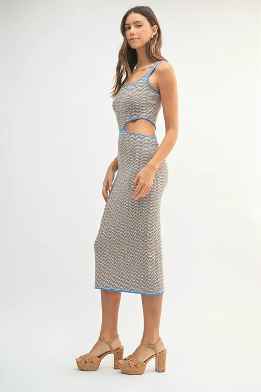 Multi Color Chevron Knit Bodycon Midi Dress, image 7