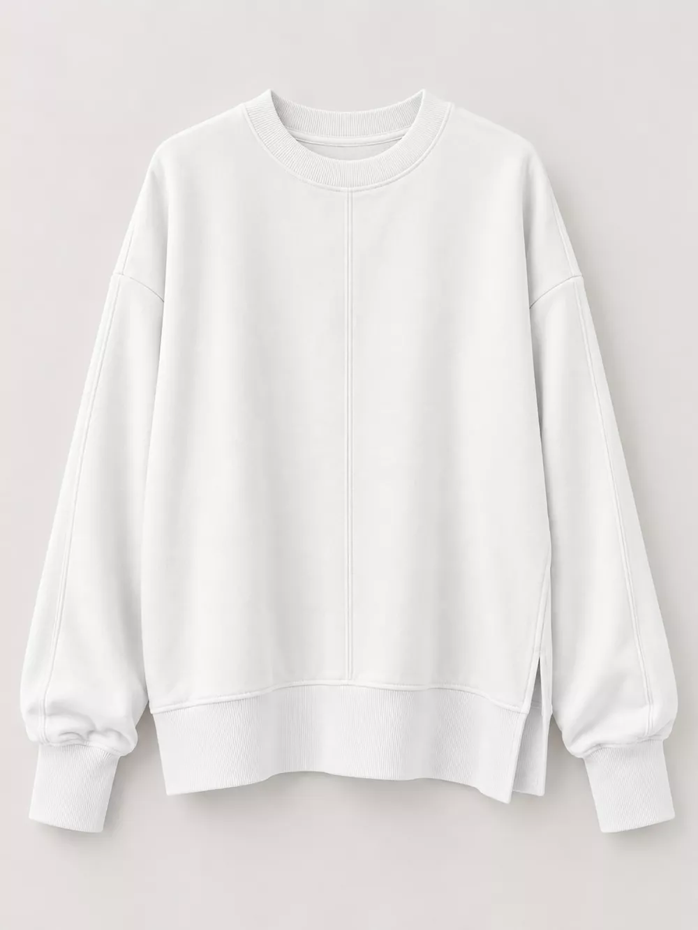 Oversized Crew Neck Sweatshirt with Side Slit, image 29