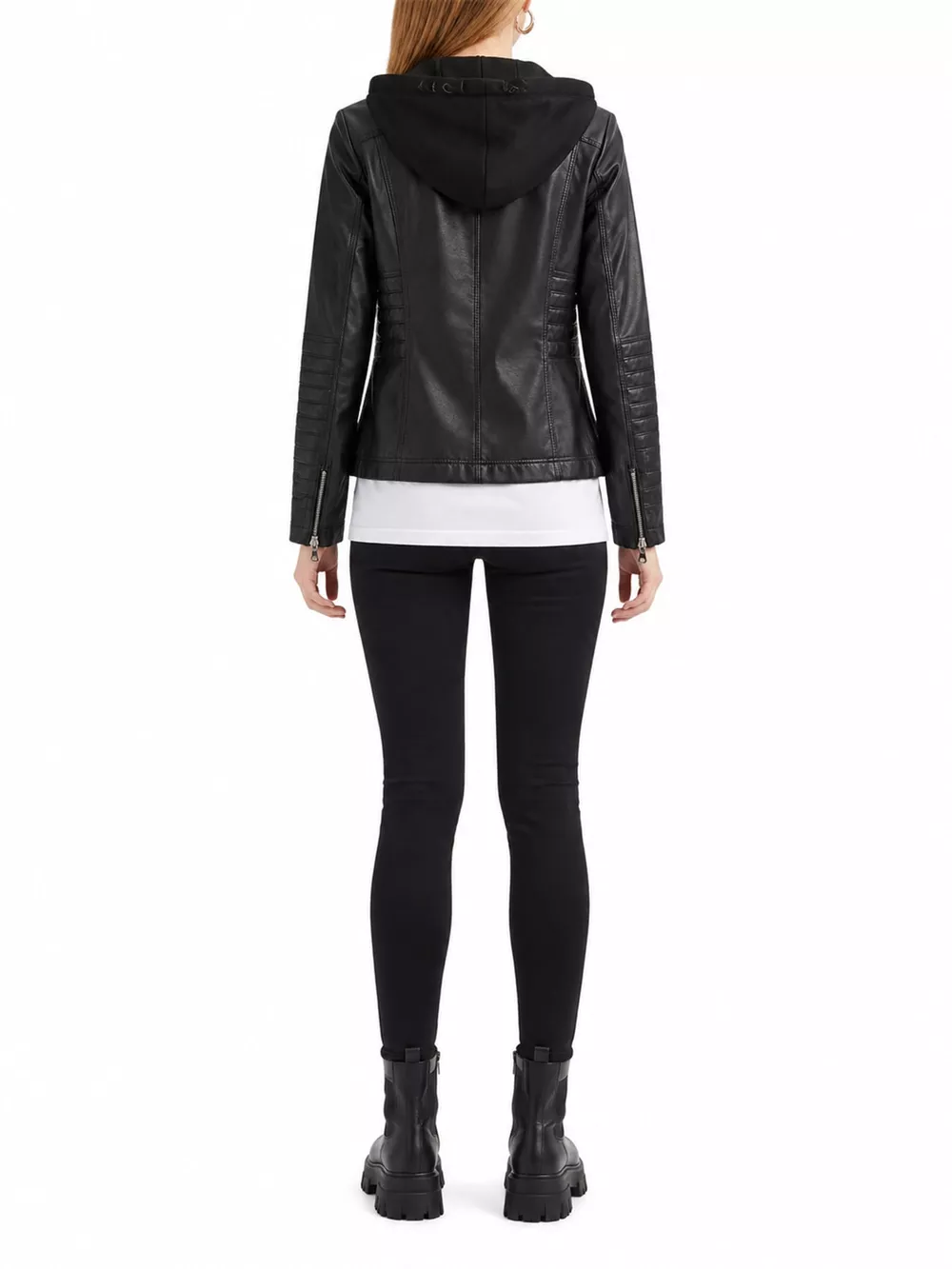 Full Size Detachable Hooded Faux Leather Moto Jacket Plus Size, image 5
