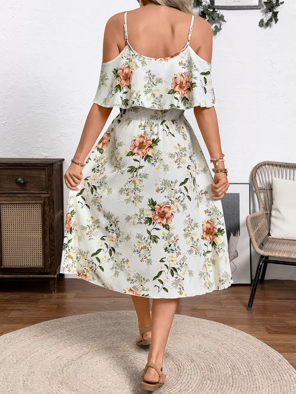 Floral Print Cold Shoulder Cami Dress, image 5