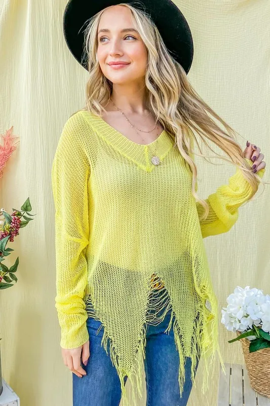 Distressed Mesh V Neck Spring Sweater Cover Up, image 2