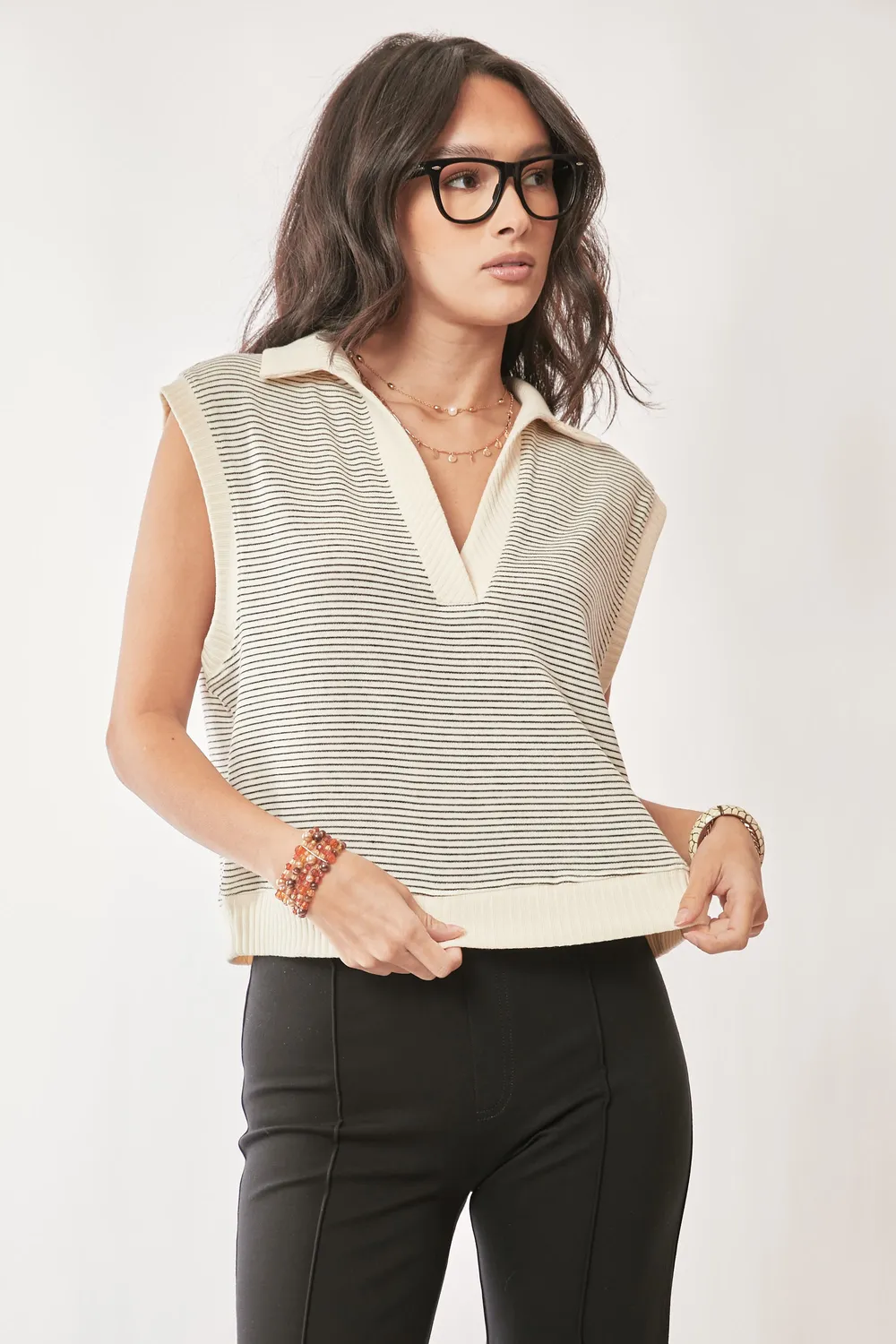 French Terry Boxy Fit Striped Sweater Vest, image 4