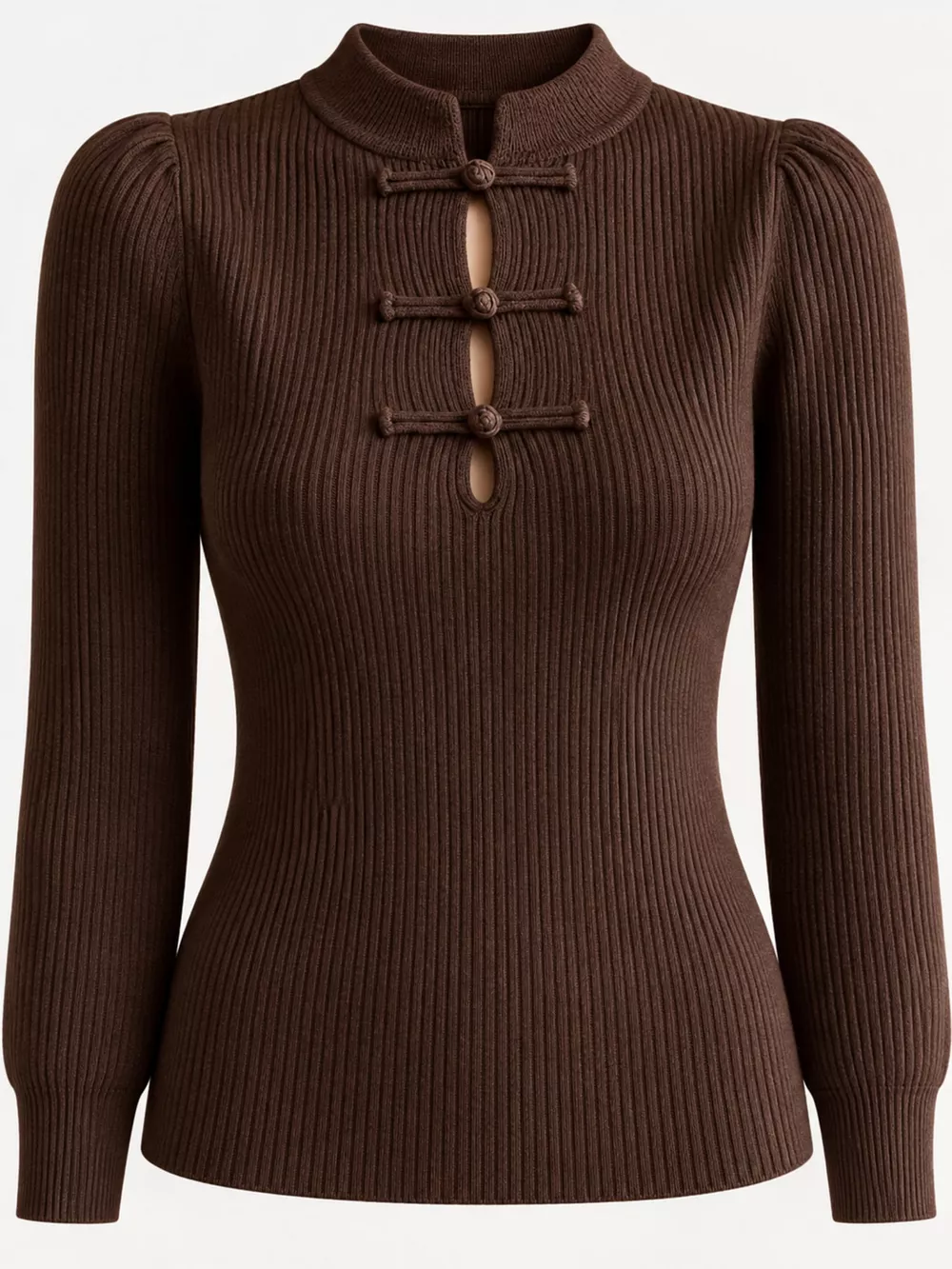 Chinese-Style Button Ribbed Knit Top, image 26