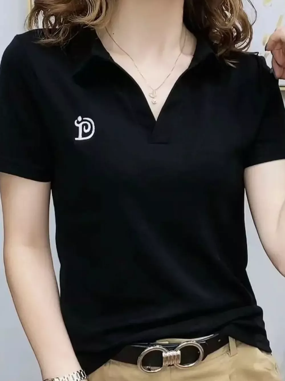 Plus Size Collared Neck Short-Sleeve Polo