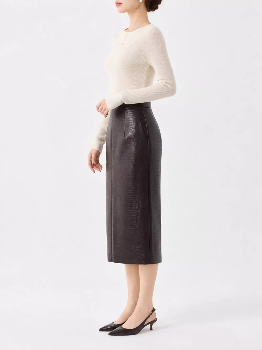 Herringbone Slim Fit Long Sleeve Knit Top, image 15