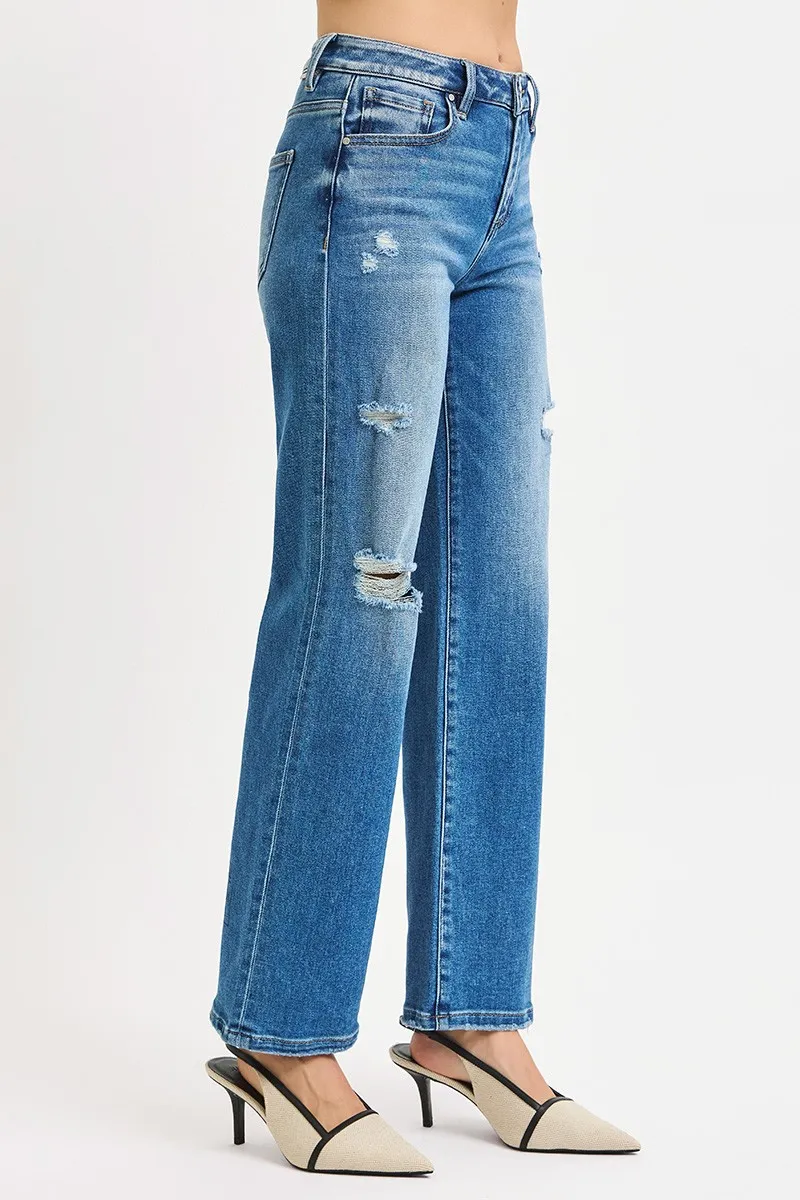 Full Size High Rise Ankle Straight Front Body Distressed Jeans Plus Size, image 5