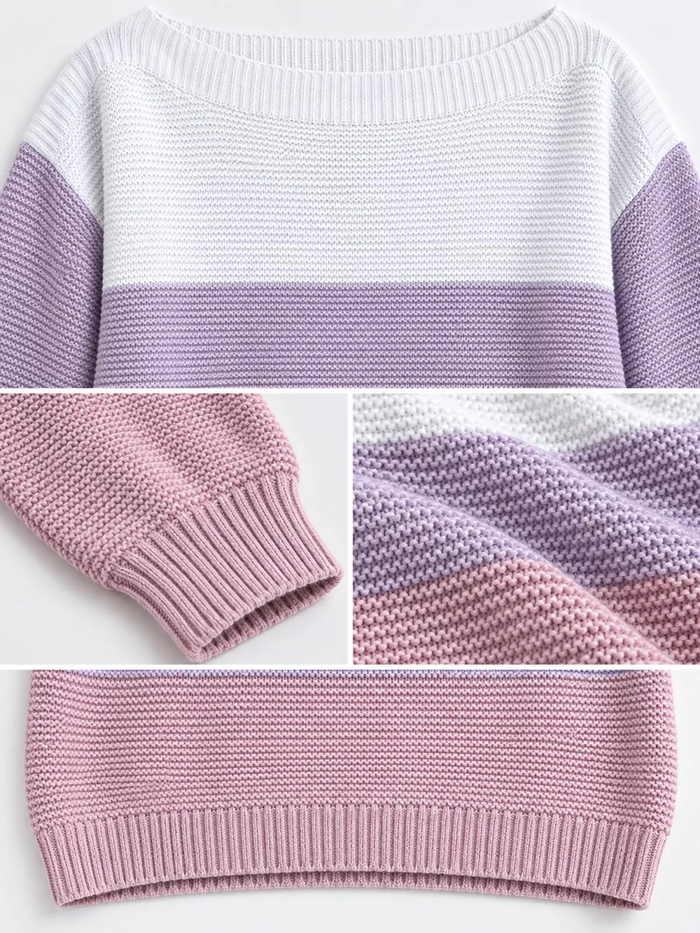 Full Size Color-Block Boat Neck Sweater Plus Size, image 35