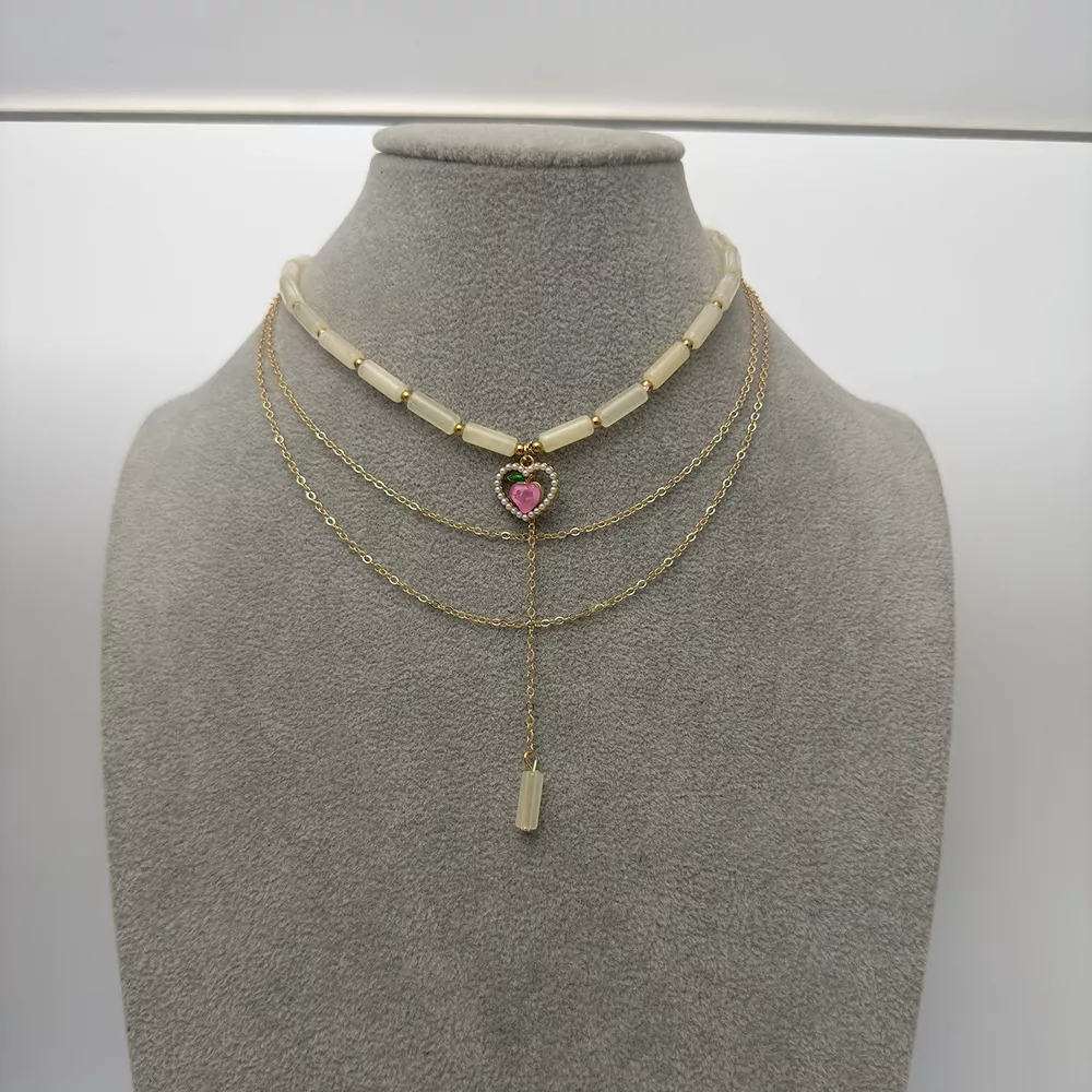 Layered Heart Pendant Necklace with Jade Beads, image 4