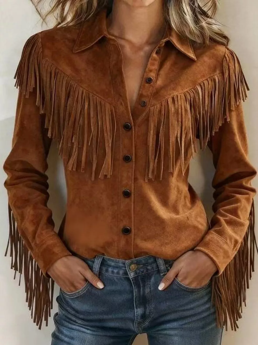 Full Size Fringed Button Up Shirt Plus Size