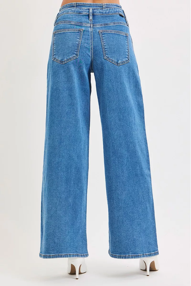 Full Size Mid Rise Fit Wide Leg with Pleated Detail Jeans Plus Size, image 6