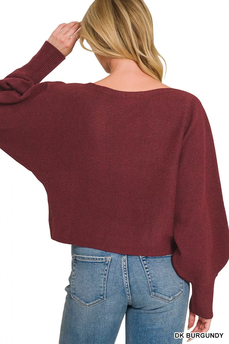 Zenana Boat Neck Balloon Sleeve Sweater, image 4