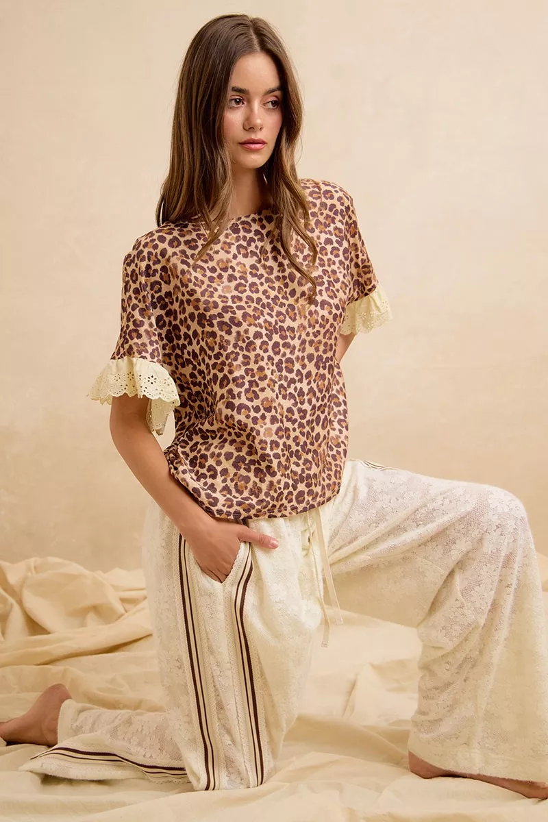 BiBi Leopard and Eyelet Lace Ruffled Top and Shorts Set, image 22
