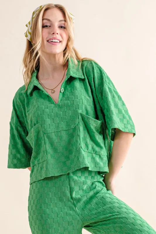 Brushed Texture Checker Board Pattern Casual Top, image 3