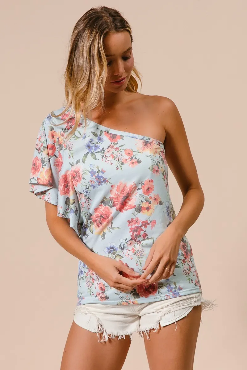 Floral Printed Jersey Knit Ruffle Sleeve Top, image 9