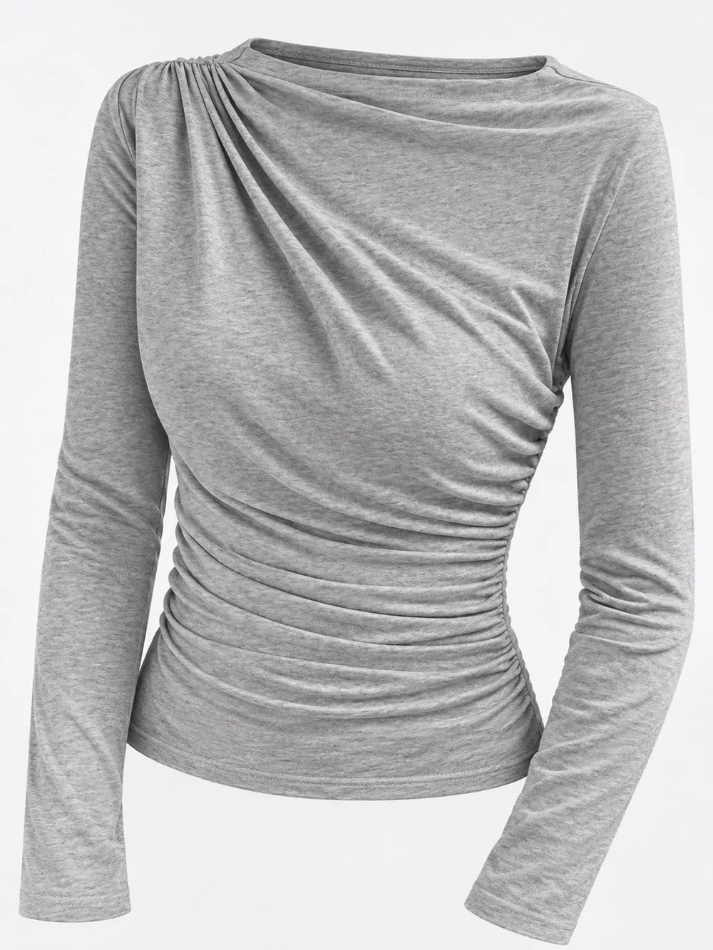 Ruched Long Sleeve Slim-Fit T-Shirt, image 25
