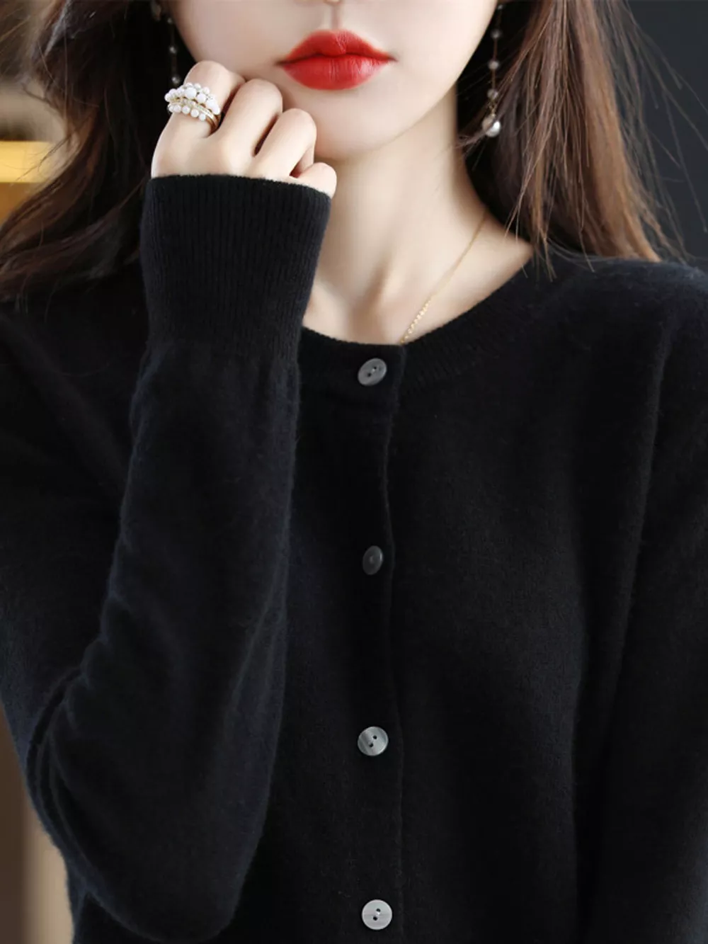 Classic Crew Neck Knit Cardigan, image 10