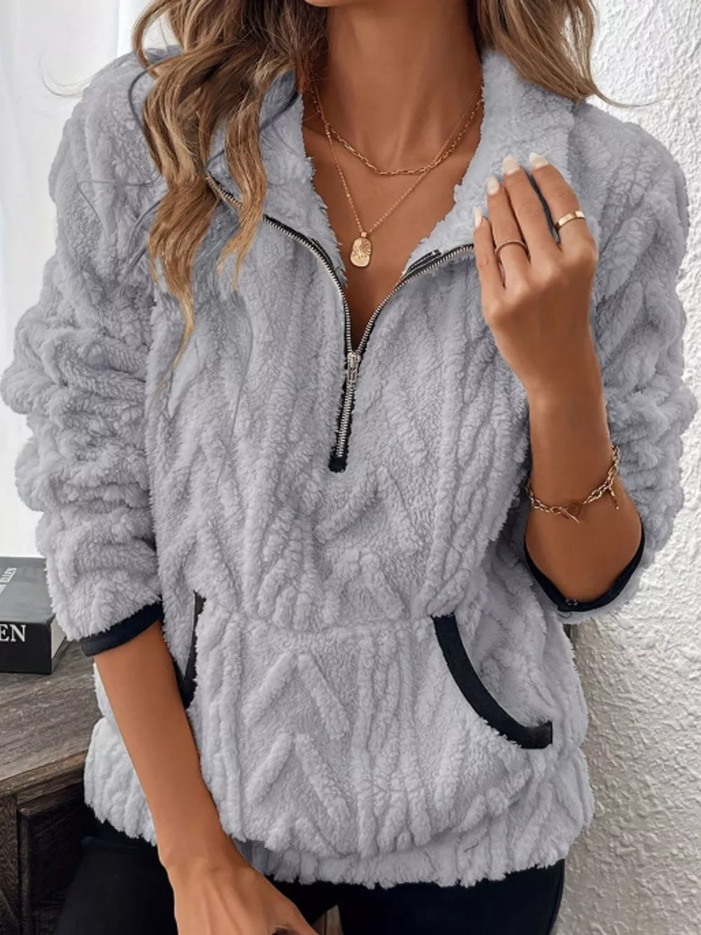 Full Size Quarter-Zip Sherpa Sweatshirt Plus Size, image 9