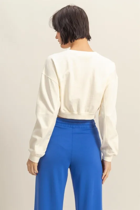 Crew Neck Long Sleeve Crop Sweatshirt, image 2