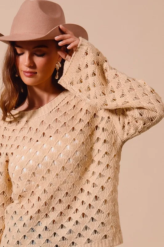 Geometric Pattern Open Knit Lightweight Sweater, image 8