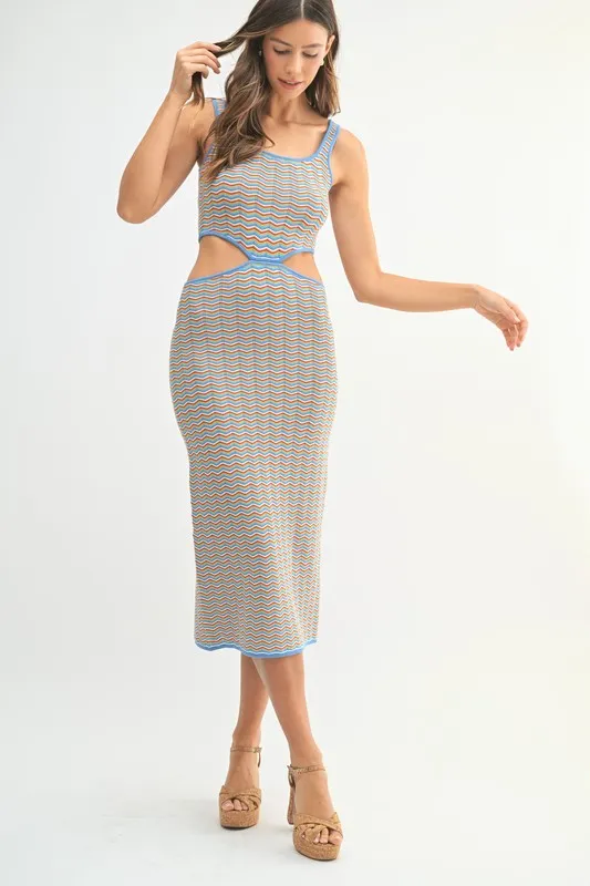 Multi Color Chevron Knit Bodycon Midi Dress, image 2