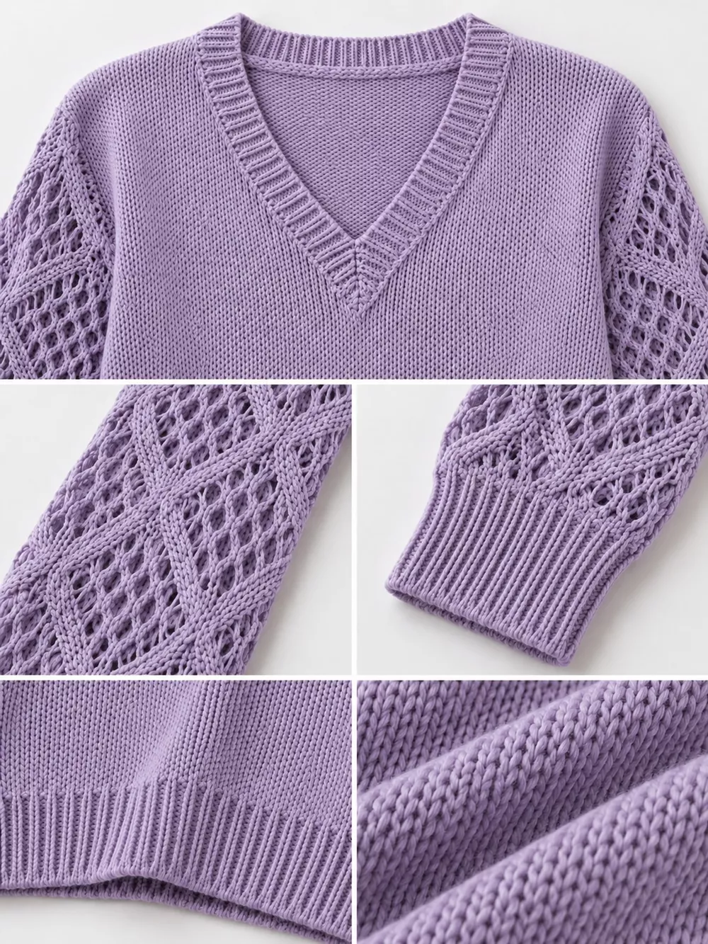 Full Size V-Neck Hollow-Out Long Sleeve Sweater Plus Size, image 28