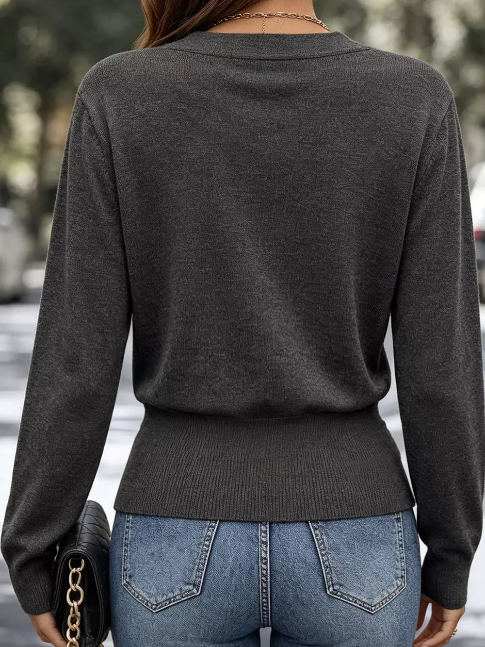 Surplice Elastic Waist Long Sleeve Knit Top, image 5