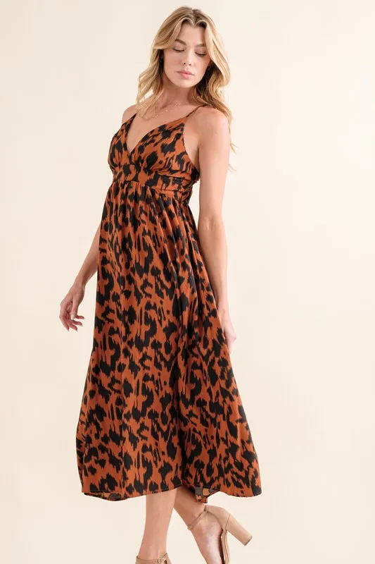 Leopard Print Plunge Maxi Dress