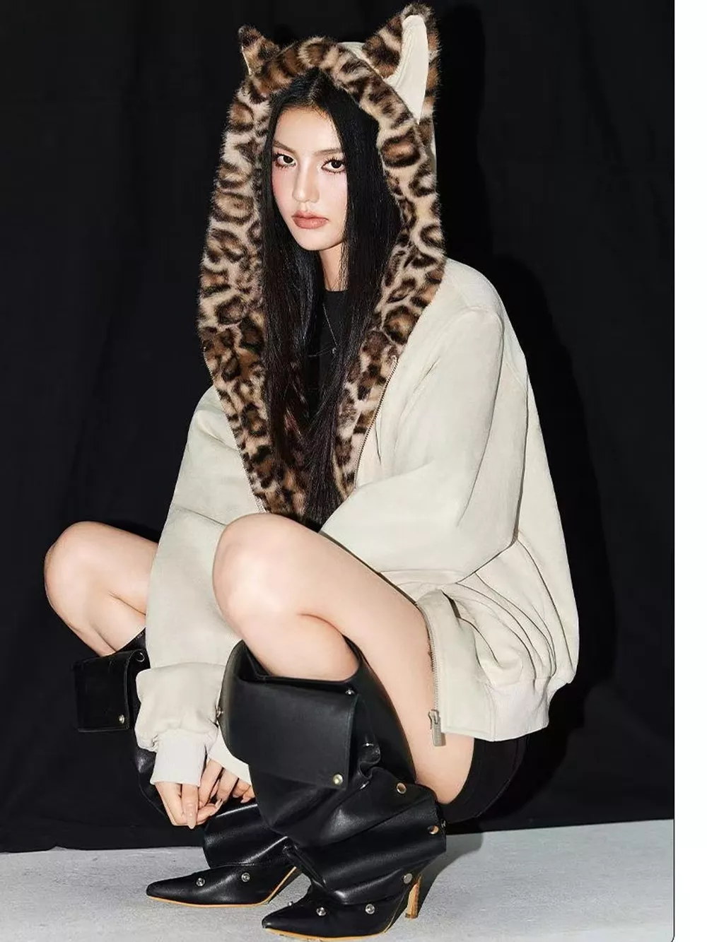 Leopard Faux Fur Lined Zip Up Jacket, image 9