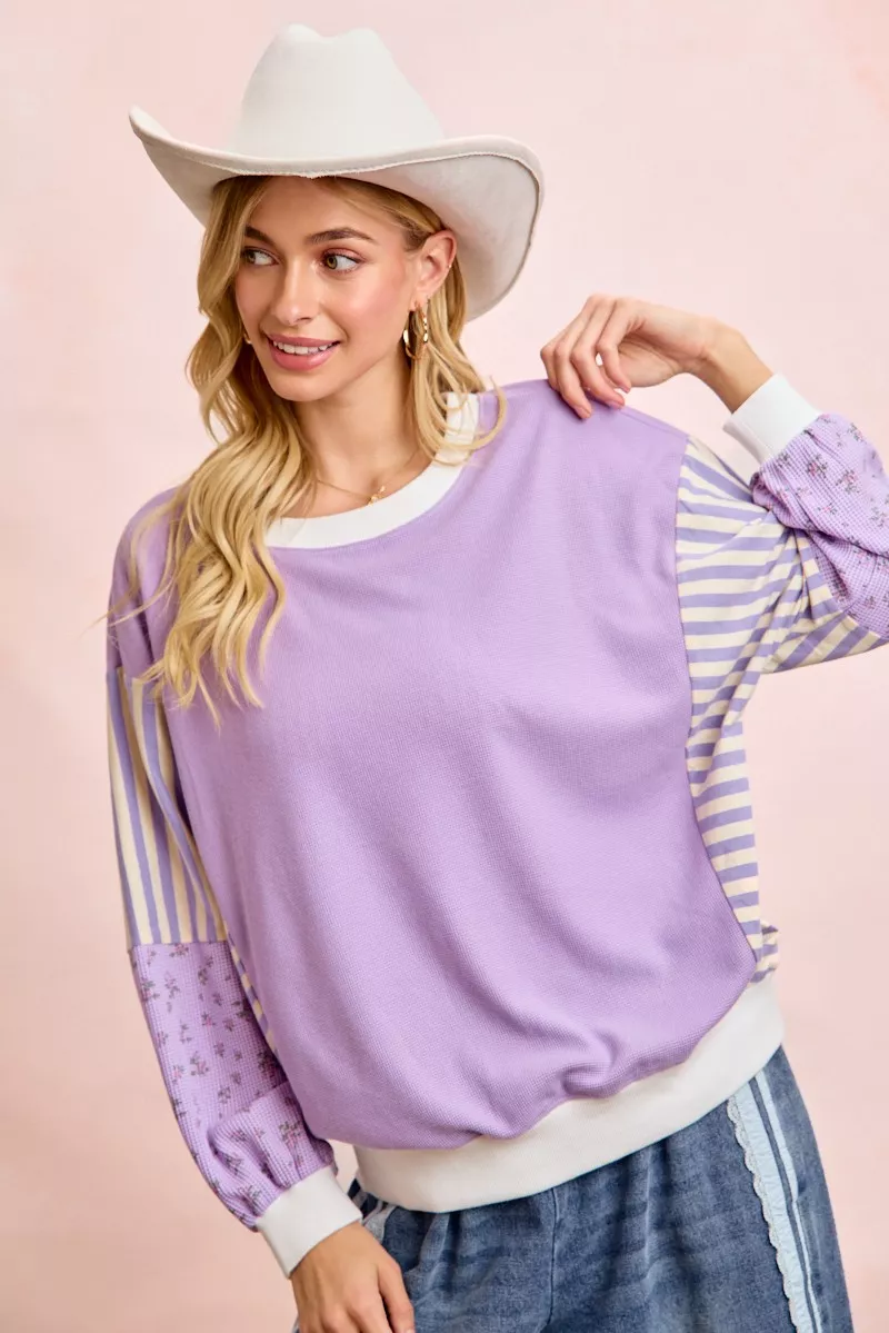 Mix and Match Sweatshirt with Floral Sleeve Striped, image 14