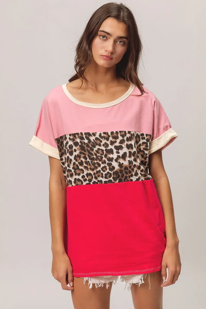 Leopard Printed Jersey Color Block Roll Up, image 5