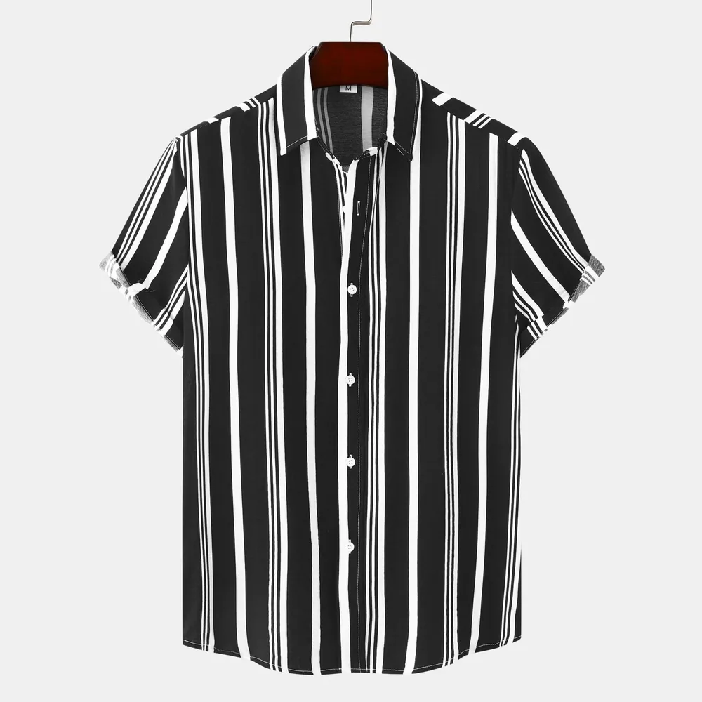 Men's Plus Size Striped Short Sleeve Button-Down Shirt, image 13