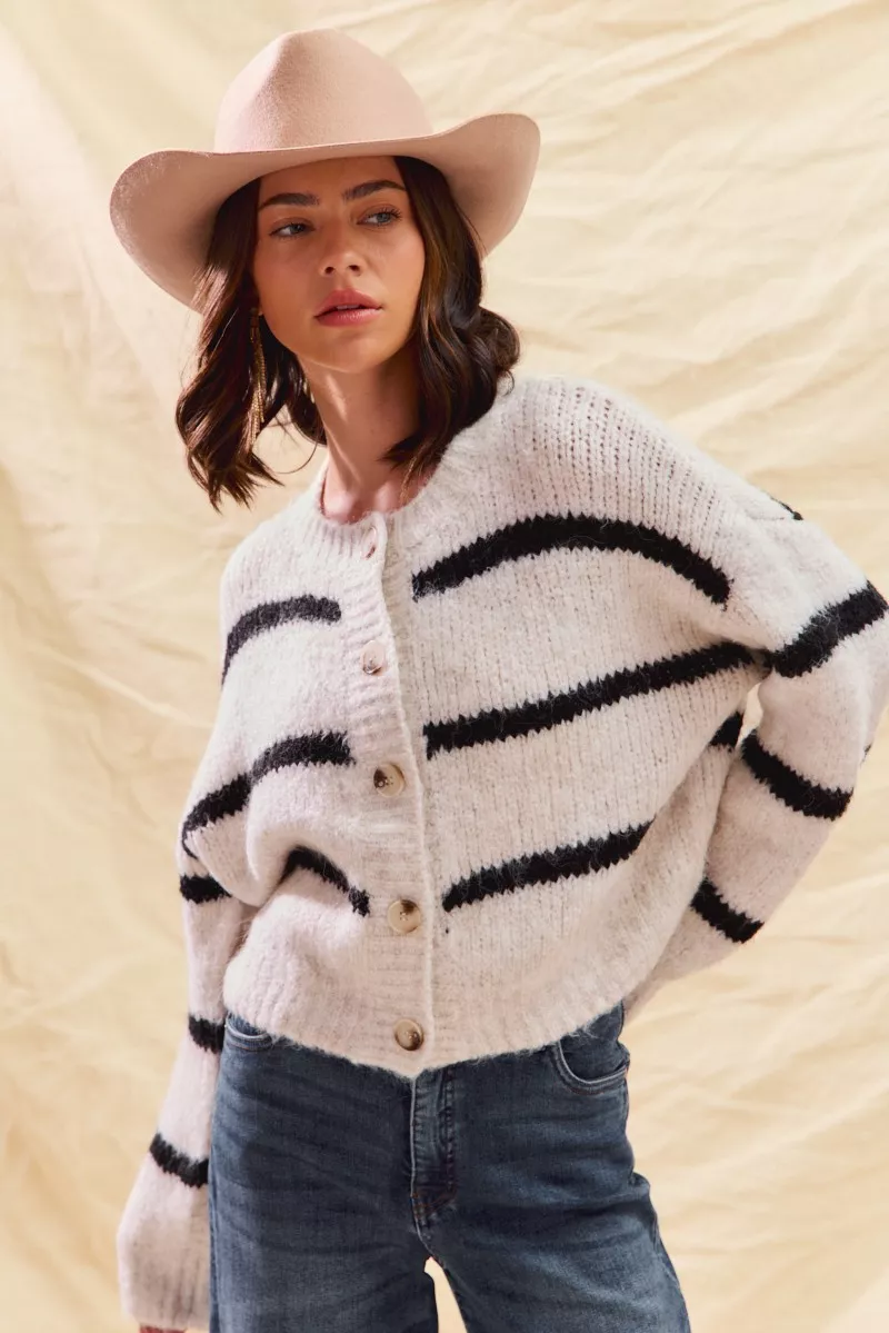 Stripe Soft Touch Button Cozy Sweater Cardigan, image 15